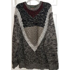 Vintage Oakton Unlimited Handknit Sweater XL Gray Black Maroon Acrylic Pullover‎